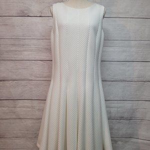 Calvin Klein White Herringbone Pattern Flared Dress. Size 14w